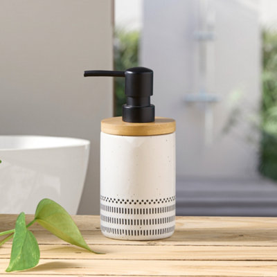 Kleine Wolke Alva White Bamboo & Ceramic Freestanding Soap Dispenser from B&Q
