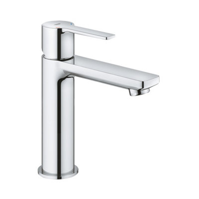 Reina Grohe Lineare Modern Bathroom Deck Mounted Silkmove Single Lever Mono Basin Mixer 180mm With Pop Up Waste Set Chrome Finish from B&Q