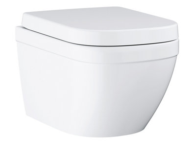 Grohe Euro White Rimless Wall Hung Toilet Set With Soft Close Seat from B&Q