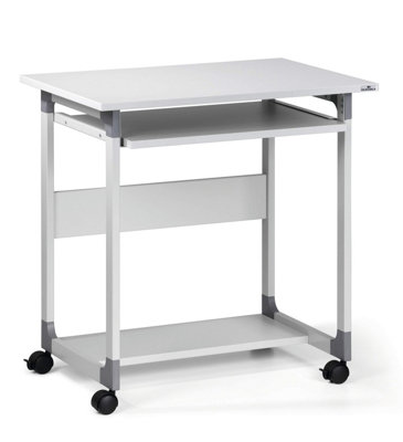 Durable Adjustable Mobile Pc Computer Desk Workstation Trolley On WheelsGrey from B&Q
