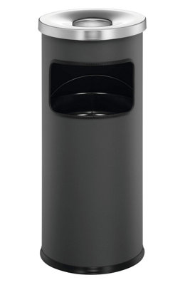 B&Q -  Round Metal Waste Bin With Fire Extinguishing Ashtray17LGrey