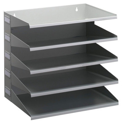 Durable 5 Compartment Labelled Metal Document Filing Letter TrayA4 Grey from B&Q