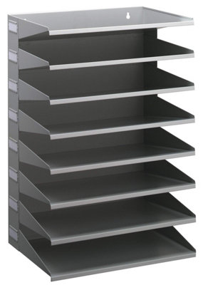 Durable 8 Compartment Labelled Metal Document Filing Letter TrayA4 Grey from B&Q