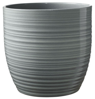 Stylish Ceramic GroovedMint Green GlazeIndoor Plant Pot. No Drainage Holes. H13 X W14 Cm from B&Q