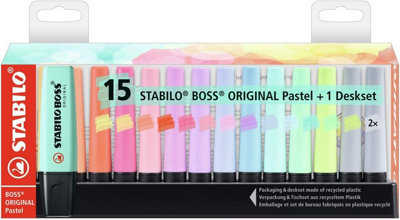 Stabilo Boss Original PastelDeskset Of 15Assorted Colours Highlighters from B&Q