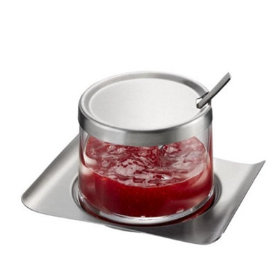 B&Q -  Brunch Jam Pot Glass Serving Jar With LidSpoon & Saucer