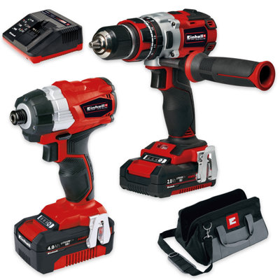 Einhell 18V Brushless Twin Pack Combi Drill 60Nm + Brushless Impact Driver 180Nm Power Tool Set With Battery Charger Tool Bag Pxc Light