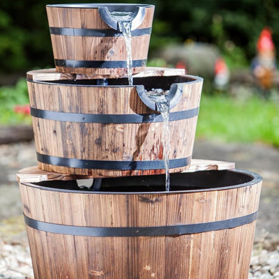 B&Q -  Heissner 3-Tier Wooden Barrel Water Feature With Pump 016592-00