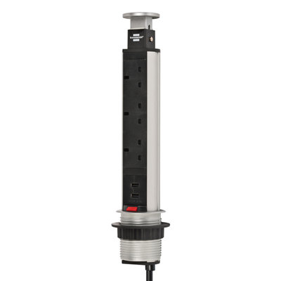 Brennenstuhl Tower Pop-Up Retractable Extension Lead With Usb  Ports