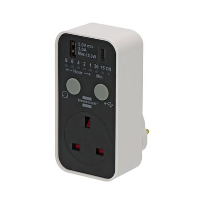 B&Q -  Countdown Timer Plug With Usb A And Usb CMains Timer Socket