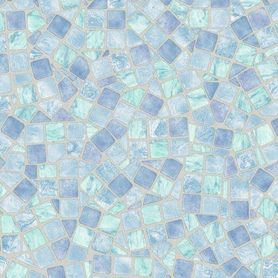 B&Q -  Mosaic Blue Grey Tile Sticky Back Plastic Self Adhesive Vinyl Film 1M X 45Cm