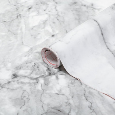 D-C-Fix Romeo Gloss Grey Marble Effect Self-Adhesive Film (L)2M (W)450mm