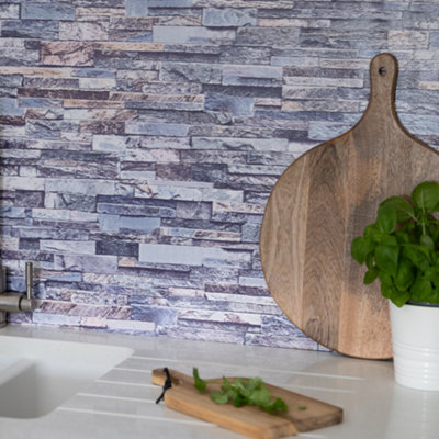 D-C-Fix Grey Blue Slate Brick 3D Effect Wallpaper Grey Bathroom Kitchen Vinyl - Image 4