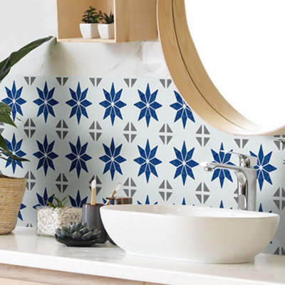 B&Q -  Alia Blue & White Self-Adhesive Tile0.14M²