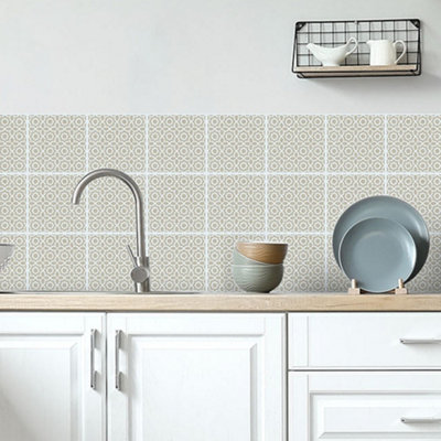 B&Q -  Lina Beige & White Self-Adhesive Tile0.14M²