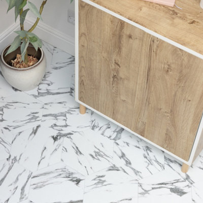 D-C-Fix White Marble Effect Self-Adhesive Vinyl Tile0.6M² from B&Q
