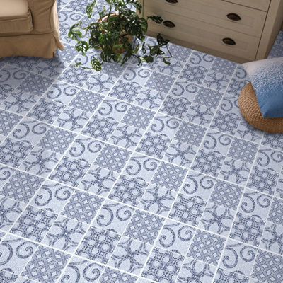 D-C-Fix Roman Mosaic Blue Self Adhesive Vinyl Floor Tiles Pack Of 11 (1Sqm) from B&Q