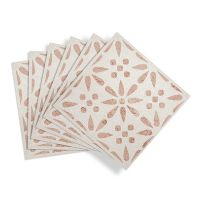 B&Q -  Beige Vintage Flowers Tile Effect Self-Adhesive Vinyl Tile1M²