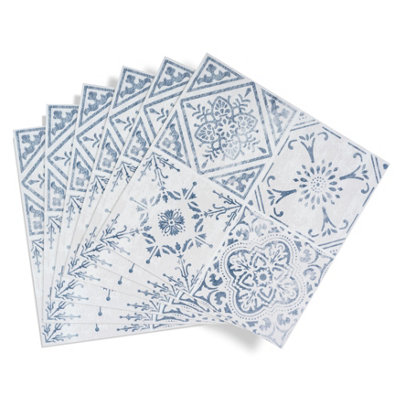 B&Q -  Blue & White Vintage Tile Effect Self-Adhesive Vinyl Tile1.2M²