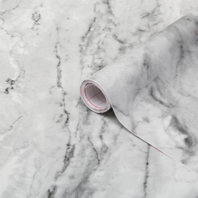 D-C-Fix Sticky Back Plastic Film 2.1Mx 90Cm Glossy Grey White Marble Self Adhesive Vinyl from B&Q