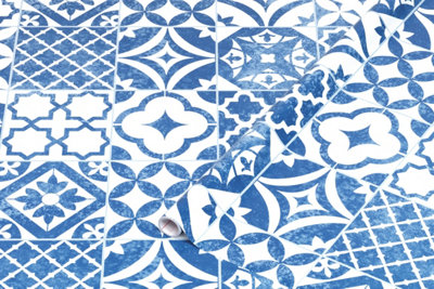 D-C-Fix Blue White Zuladi Patterned Self Adhesive Stickyback Plastic Vinyl Wrap 2M X 45Cm from B&Q