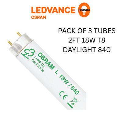 Osram 2Ft 18W T8 Fluorescent Tube Coolwhite Light 4000K Pack Of 3 from B&Q