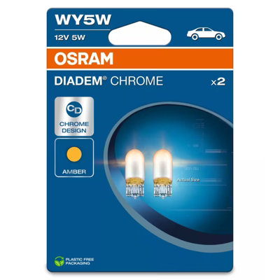 Osram 501 12V Wy5W Diadem Chrome Amber Wedge Bulbs Signal Lamp Twin Blister from B&Q