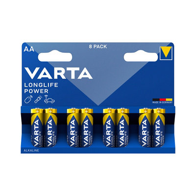 Varta Longlife Power 1.5V Aa Batteries, Pack Of 8 Varta Blue