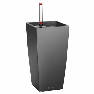 B&Q -  Maxi Cubi Charcoal Metallic Plastic Self-Watering Planter With Substrate And Water Level Indicator H26 L14 W14 Cm
