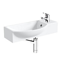 400mm Curved Wall Hung 1 Tap Hole Basin Chrome Dom Tap & Minimalist Bottle Trap Waste