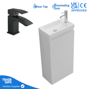 400mm Freestanding Bathroom Vanity Unit with Basin Black Square Tap & Waste