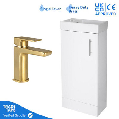 400mm Freestanding Bathroom Vanity Unit with Basin & Brushed Brass Tap