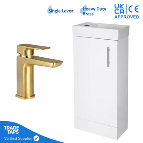 400mm Freestanding Bathroom Vanity Unit with Basin & Brushed Brass Tap