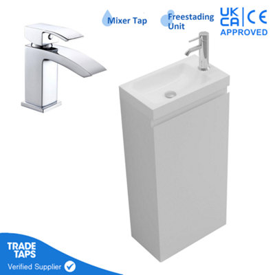 400mm Freestanding Bathroom Vanity Unit with Basin Chrome Square Tap & Waste