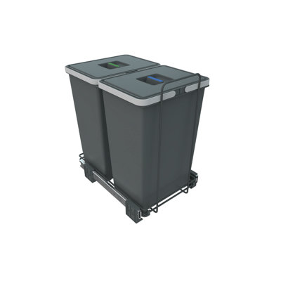 400mm Grey Cabinet Bin Base Mounted 2 x 24L Integrated Pull Out Waste Recycling