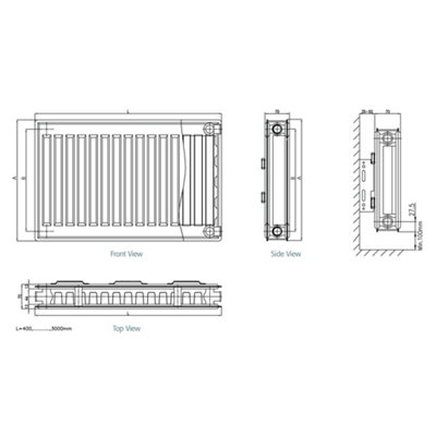 400mm (H) x 500mm (W) - Type 21 Radiator - Double Panel - Single Convector - White Enamel (RAL 9016) (0.4m x 0.5m) (16" x 20")