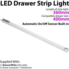 400mm LED Drawer Strip Light AUTO ON/OFF PIR SENSOR Kitchen Cupboard Door Unit