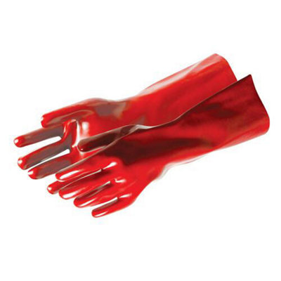 400mm Red PVC Gauntlet Gloves One Size Protective Wear