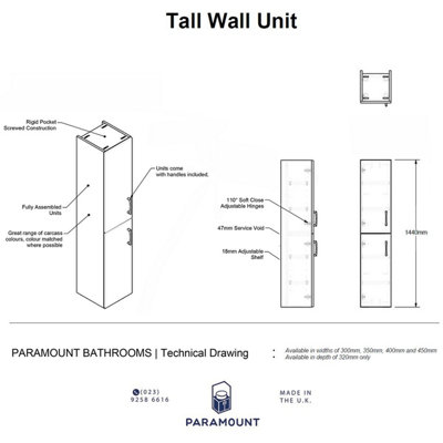 400mm Tall Wall Unit - Lucente Matt Cashmere - Left Hand Hinge