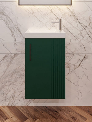 400mm wall hung green bathroom vanity unit with basin and storage