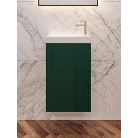 400mm wall hung green bathroom vanity unit with basin and storage