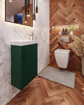 400mm wall hung green bathroom vanity unit with basin and storage
