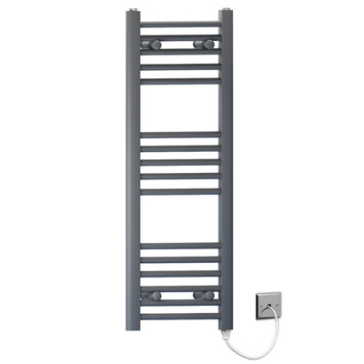400mm x 900mm Anthracite Grey Flat Electric Pre-Filled Heated Towel Rail Radiator For Bathroom Designer Standard Element