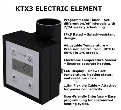 400W Black Terma KTX3 Electric Heating Element For Towel Rail Radiator ...