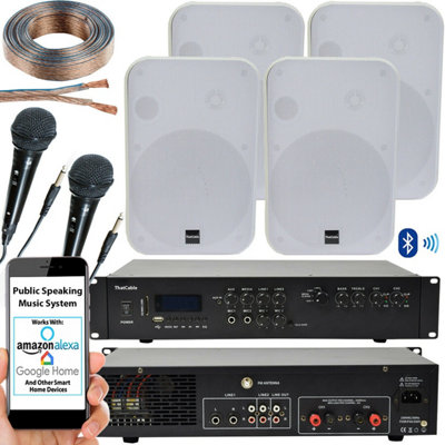 400W Bluetooth Sound System 4x White Wall Speakers School Hall Voice ...