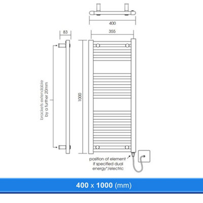 400x1000mm Straight Chrome Heated Towel Warmer Ladder Rail Radiator