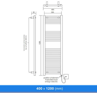 400x1200mm Straight Chrome Heated Towel Warmer Ladder Rail Radiator