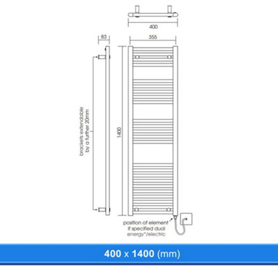 400x1400mm Straight Chrome Heated Towel Warmer Ladder Rail Radiator