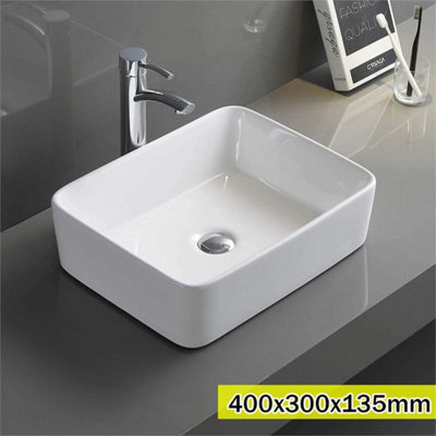 400x300x135mm Large Bathroom Counter Top Ceramic Wash Basin Cloakroom Gloss Sink Rectangular