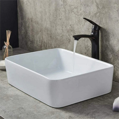 400x300x135mm Large Bathroom Counter Top Ceramic Wash Basin Cloakroom Gloss Sink Rectangular